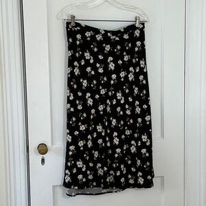 Old Navy Black Floral Midi Skirt with flat front/back elastic waist, size MP